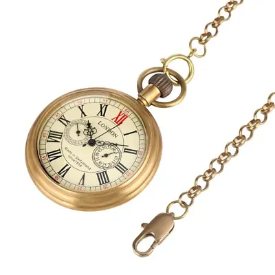 Vintage Mechanical Pocket Watches For Men With Chain Brass Open Face Fob Watches • £26.34