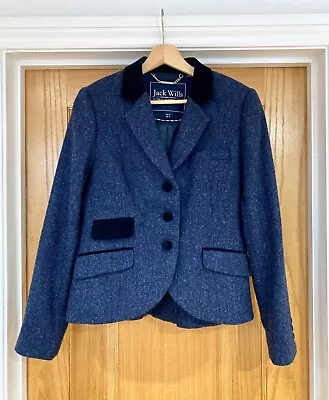 Jack Wills Navy Blue Tweed Velvet Blazer Jacket Size 12 • £49.99