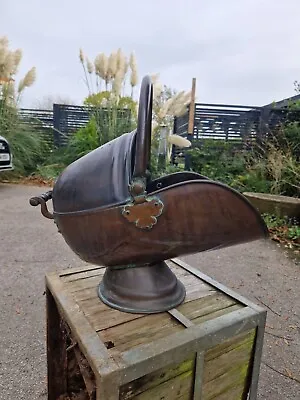 Copper Helmet Log / Coal Large Scuttle Bucket With Folding Handle  • £65