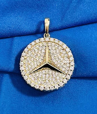 Unique 10K Solid Yellow Gold MERCEDES BENZ Charm Pendant W/ CZ'S Free Shipping • $349.99