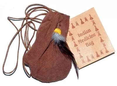 Brown 3  Indian Medicine Dream Bag Fabric Dice Jewelry Pouch With Stone Feather • $11.89