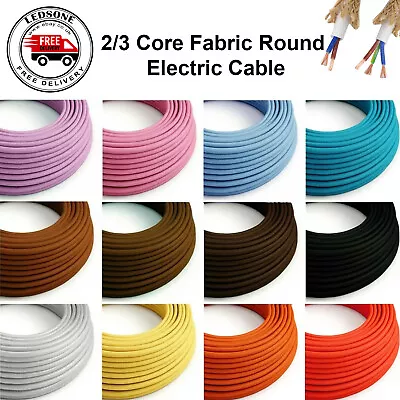 2/3 Core Vintage Fabric Cable Italian Colour Braided Electric Lighting Cord Flex • £2.89