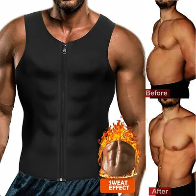 Men's Sweat Sauna Waist Trainer Zip Vest Weight Loss Top Neoprene Body Shaper • $14.99