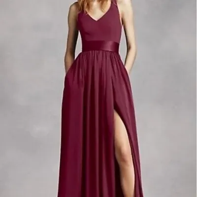 White Vera Wang Bridesmaid Dress Halter Size 2 Wine Slit Satin NWOT 6386 Sash • $69.99