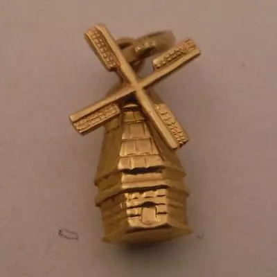 18K Yellow Gold WINDMILL Charm With Moving Blades VTG Estate Jewelry Mechanical • $225