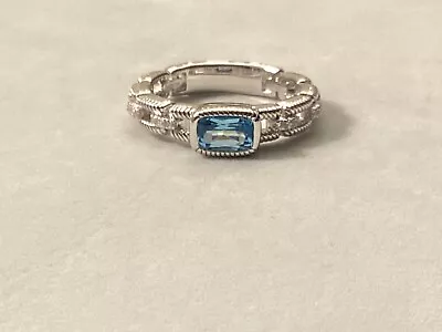 Judith Ripka Sterling Textured Link Blue Topaz Stack Ring-Sz 6 • $39.99