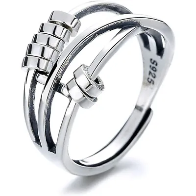 Anti-anxiety Spinner Fidget Rotating Rings Men Women Silver  Stress Relief Ring • £4.55