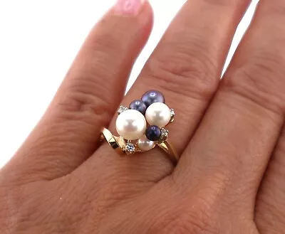 Vintage Pearl Ring Women's 14k GOLD Diamond Jewelry Size 7US • $450