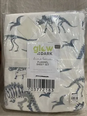 Pottery Barn Dino Bones Sheet Set  Twin Flannel Glow In The Dark Dinosaur • $89.99