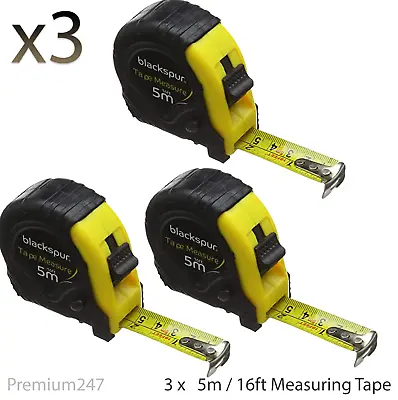 3 X 5m / 16ft Retractable Metal Tape Measuring Tape Metric Imperial Non-Slip • £5.99