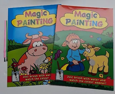 2 X Paint With Water A4 Book & Brush Colouring Book Magic Paints 2 Books Brushes • £4.45