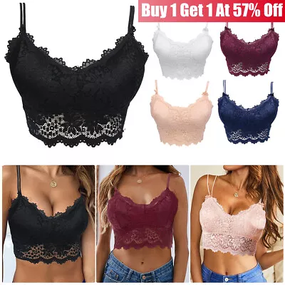 Women Sexy Backless Lace Floral Bralette Crop Tops Bra Bustier Cami Vest Tank • £3.99