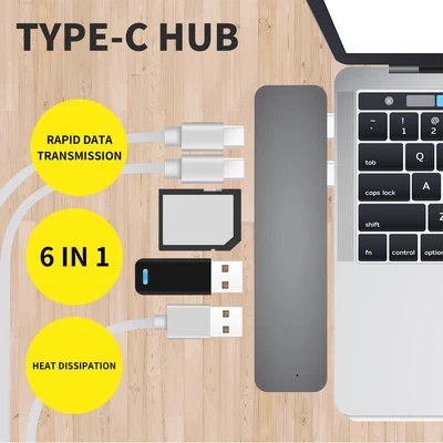 $25.99 • Buy USB 3.0 Type-C HUB 6 Port Powered Adapter High Speed Splitter For Macbook Pro