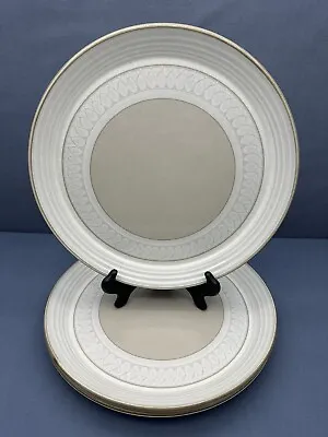 Mikasa CLARIDGE Cera Stone 11 1/8  DINNER PLATES Tan Grey Oval Outline SET OF 3 • $59.99