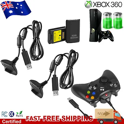 2 Rechargeable Battery + USB Charger Cable Pack XBOX 360 Wireless Controller AU • $17.99