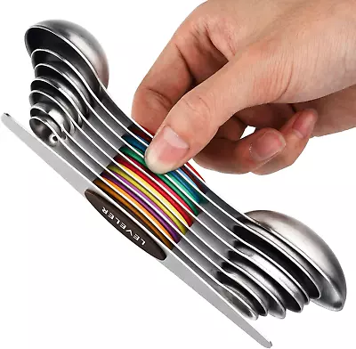 Magnetic Measuring Spoons Set Of 8 Stainless Steel Dual Sided Stackable Measurin • $31.09