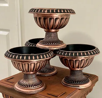 $32 • Buy Set Of 4 Garden Pots 200mm Round Plastic Copper Coloured Roman Style.