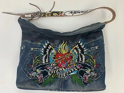 Vintage Custom Ed Hardy Handbag/Purse  Heart Breaker  Denim/Leather • $240