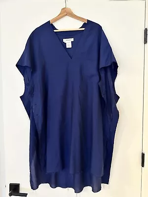 Sulvam Men’s Blue V-Neck Oversized Long Tunic Open-Side Shirt | Size Small • $250