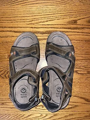 Earth Spirit Leather Sandals Men's Size 10 Brown  Extra Cushioning Adjustable • $13.95