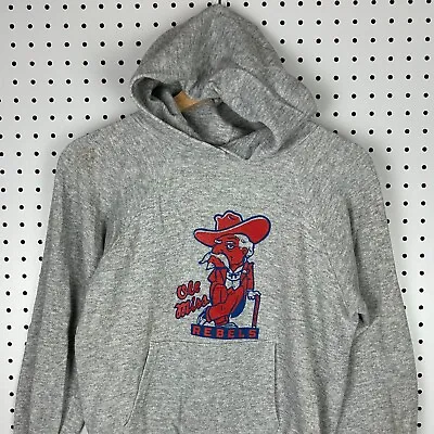 Ole Miss Rebels Colonel Reb Hoodie Sweatshirt 70s Gray Downer Wear Size Small • $29.99