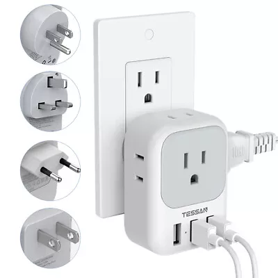 TESSAN Travel Plug Adapter4 AC Outlets 3 USB PortsType CType Gand More • $17.49