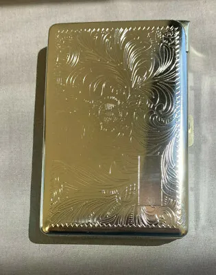 Etched Design Silver Cigarette Case With Built In Lighter Metal Wallet D1  • $16.95