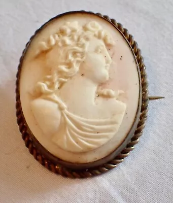 Antique Cameo Oval Brooch Carved Shell Pin Greco Roman Man Soldier • $150