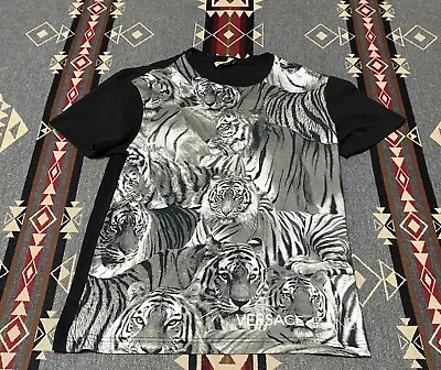 Versace Jeans Print Tiger T-Shirt Size L Large 100% Cotton Black White T73 • $44.95