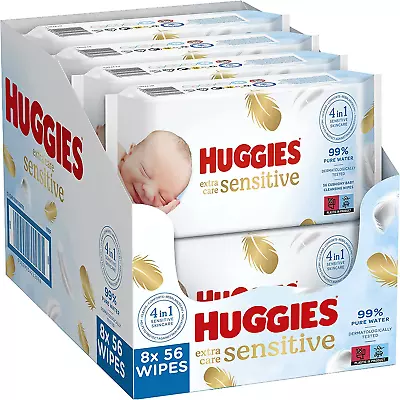 Huggies Pure Extra Care Baby Wipes - 8 Packs (448 Wipes Total) • £11.34