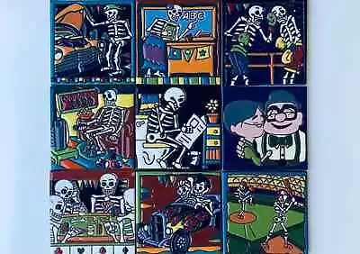 Talavera Mexican Tile Ceramic Tile Handmade Skeletons Home Decor 4X4  • $8.50