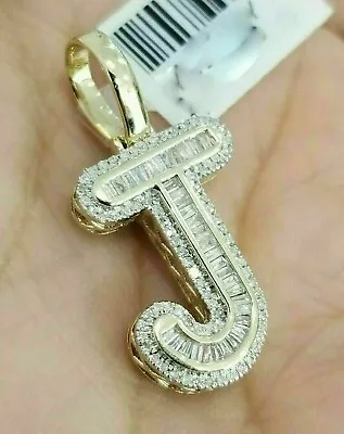 14K Yellow Gold Over Baguette Diamonds Initial Alphabet Letter J Pendant Charm • $48