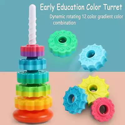 Baby Spinning Stacking Toys For Toddlers Rainbow Ring Stacker Montessori Toys • £9.88