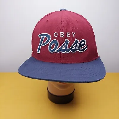 Obey Posse Vintage Snapback Hat OSFA Maroon Navy Cap • $35.40
