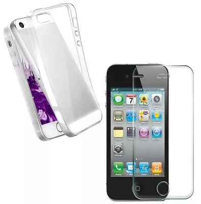 For APPLE IPHONE 4  4S S TEMPERED GLASS SCREEN PROTECTOR + CLEAR TPU CASE COVER • $6.35