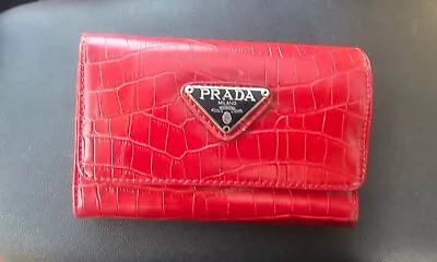 Vintage Prada Milano Brown Leather Triangle Logo Alligator Wallet W/Coin & Ck Bk • $17.20