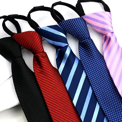 Men Stylish Stripe Grids Checks Zipper Pre-tied Neck Tie Tuxedo Business Necktie • $12.98