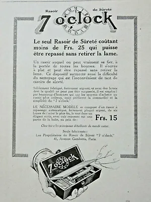 1919 Press Advertisement Safety Razor 7 O'clock Safety Razor • £3.09