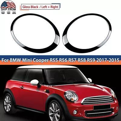 2x Headlight Trim Ring Left+Right For Mini Cooper R55 R56 2007-2015 Glossy Black • $24.99