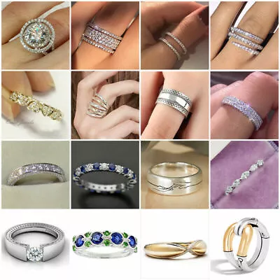 £3.01 • Buy Elegant Women Jewelry  Silver Rings White Sapphire Wedding Rings Size 6-10