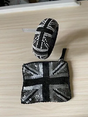 Union Jack Bangle And Sequin Purse. Black Grey And White • £6.99