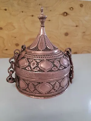 Rajasthani Mughal Decorative Copper Lidded Betel Spice Pandan Caddy Box. • $404.48