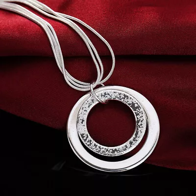 Fine 925 Sterling Silver Noble Frosted Circle Necklace For Woman Fashion Jewelry • $2.84