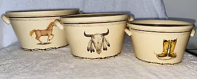 1990's Native Bakeware 10” Horse 8  Bull Horns W Feathers 6  Cowboy Boots Bowls • $20