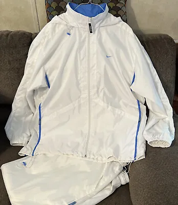 Nike Track Suit Mens Large/XL White & Blue Windbreaker Jacket & Pants Set • $199.99