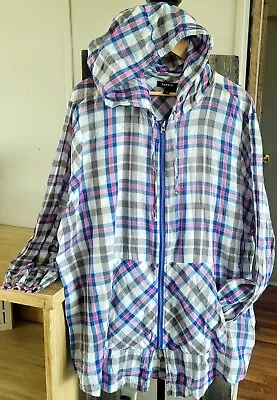 Torrid 3X Lightweight Zip Up Hooded Shirt Top Jacket Blouse Plaid Spring • £7.24