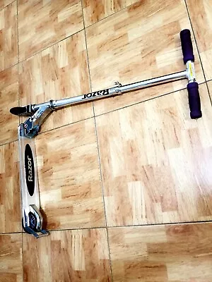 Vintage Razor A2 Kick Scooter Foldable Adjustable Height Wheelie Bar Silver  • $24.73