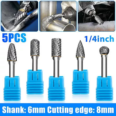 5x 1/4'' Shank Double Cut Tungsten Carbide Steel Rotary Burr Die Grinder Bit Set • $17.48