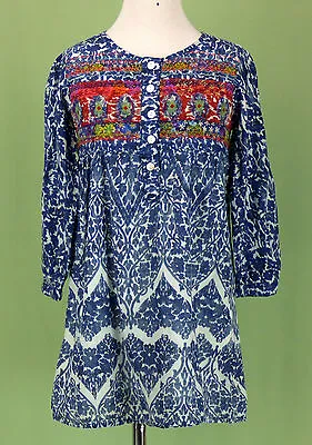 Mimi & Maggie Girl Blue Floral Boho Tunic Dress Peasant  Embroidered EUC Size 5 • $18.90