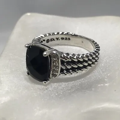 David Yurman Sterling Silver Petite Black Onyx & Diamond Wheaton Ring Size 8 • $249